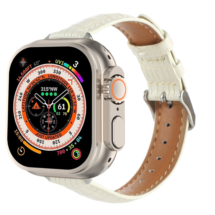 Lisslune | For Apple Watch Ultra 49mm Slim Crocodile Leather Band (Beige)