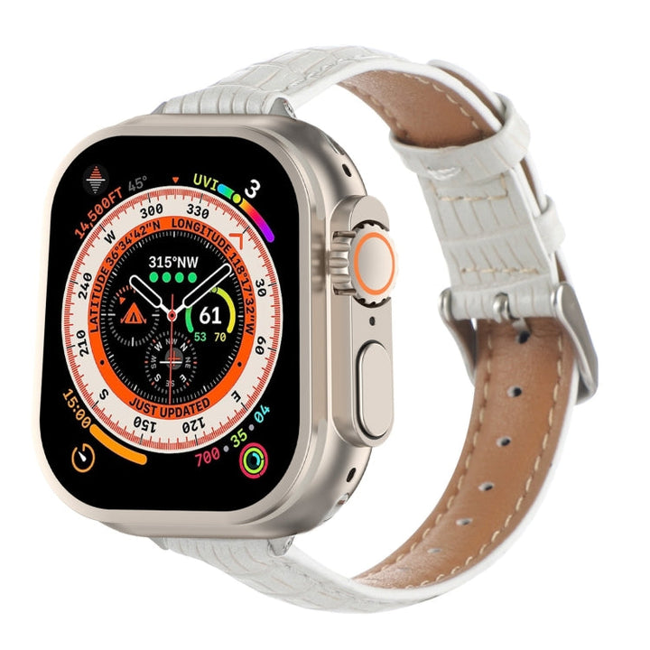 Lisslune | For Apple Watch Ultra 49mm Slim Crocodile Leather Watch Band (White)
