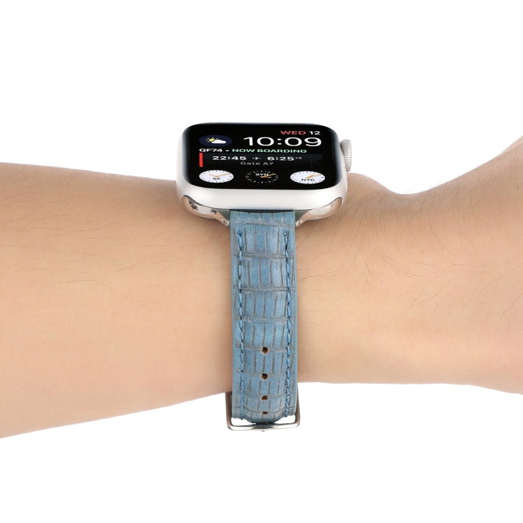 Lisslune | For Apple Watch SE 2022 44mm Slim Crocodile Leather Watch Band (Light Blue)