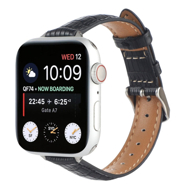 Lisslune | For Apple Watch SE 2022 44mm Slim Crocodile Leather Watch Strap (Black)