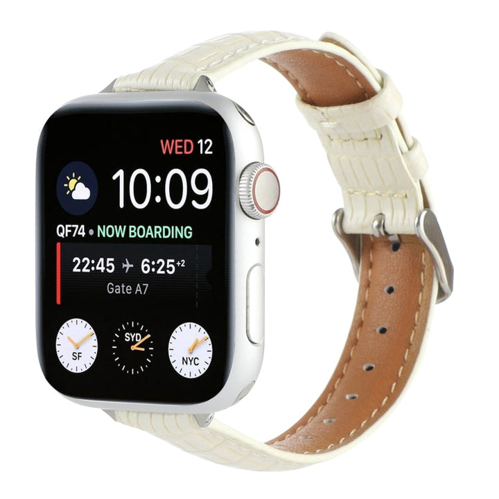 Lisslune | For Apple Watch Series 3 38mm Slim Crocodile Leather Watch Band (Beige)
