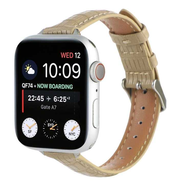 Lisslune | For Apple Watch Series 2 38mm Slim Crocodile Leather Watch Band (Khaki)