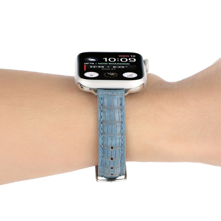 Lisslune | For Apple Watch 42mm Slim Crocodile Leather Watch Band (Light Blue)