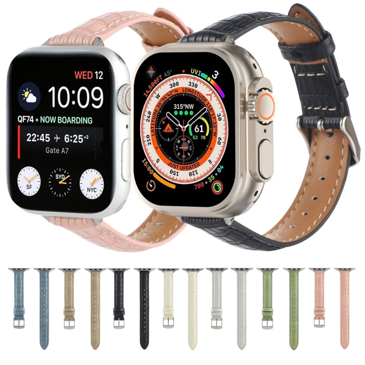 Lisslune | For Apple Watch Ultra 49mm Slim Crocodile Leather Watch Band (Light Green)