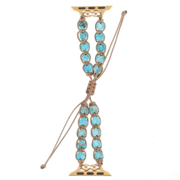Lisslune | For Apple Watch Series 9 41mm Heart Stones Drawstring Chain Watch Band (Blue)