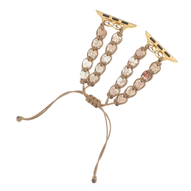 Lisslune | For Apple Watch Ultra 49mm Heart Stones Drawstring Chain Bracelet (White Brown)
