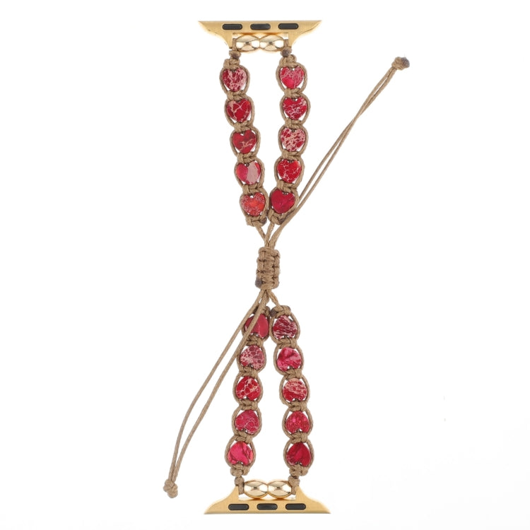 Lisslune | For Apple Watch SE 40mm Heart Stones Drawstring Chain Watch Strap (Red)