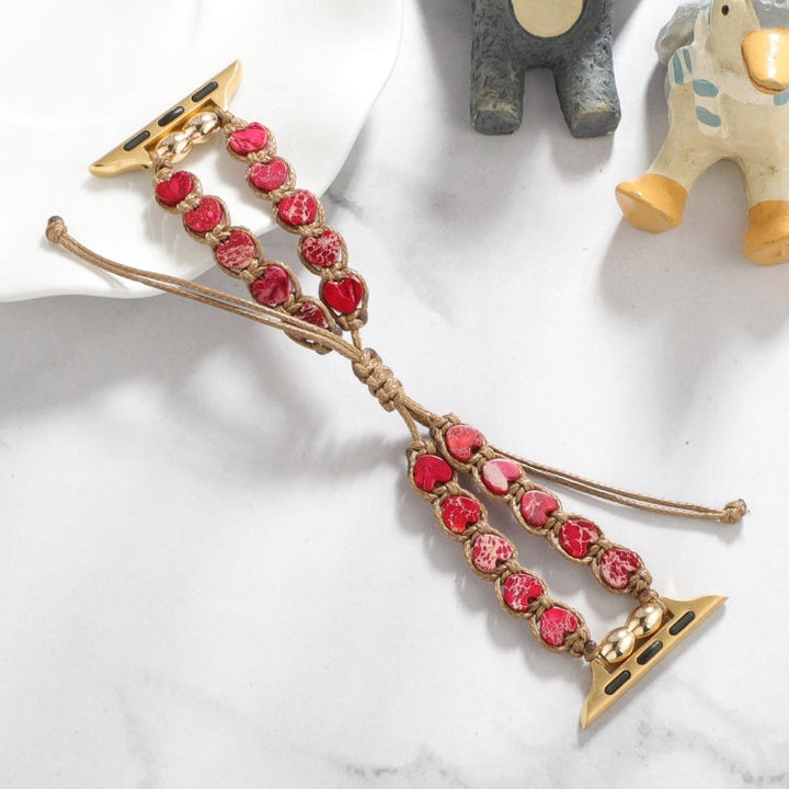 Lisslune | For Apple Watch SE 40mm Heart Stones Drawstring Chain Watch Strap (Red)