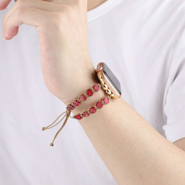Lisslune | For Apple Watch SE 40mm Heart Stones Drawstring Chain Watch Strap (Red)