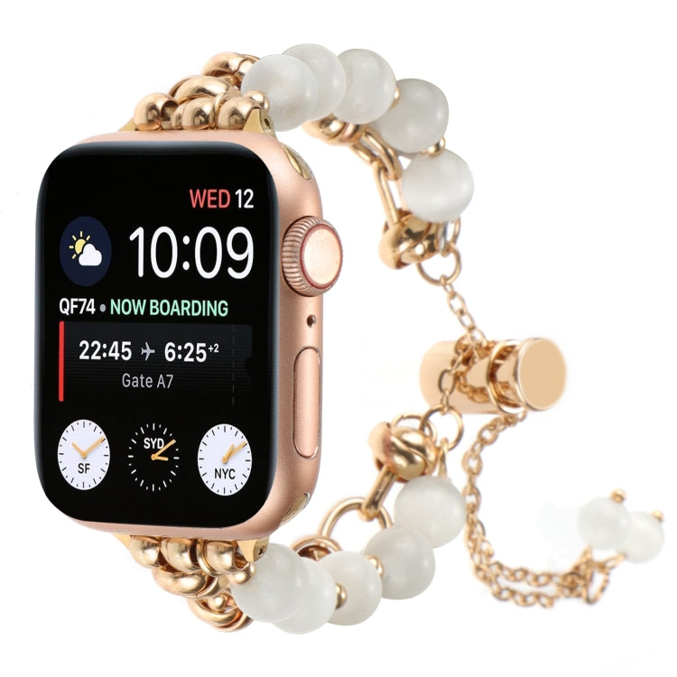 Lisslune | For Apple Watch Series 9 45mm Pearl Chain Metal Strap Watch Band (White Gold)