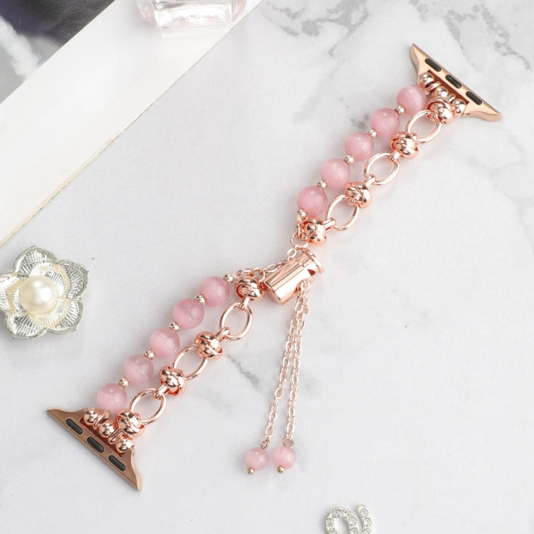 Lisslune | For Apple Watch Series 9 41mm Pearl Chain Metal Strap Watch Band (Rose Gold)