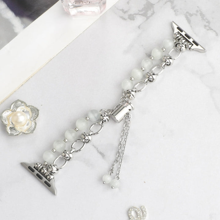 Lisslune | For Apple Watch Ultra 49mm Pearl Chain Metal Band Watch Strap (White Silver)