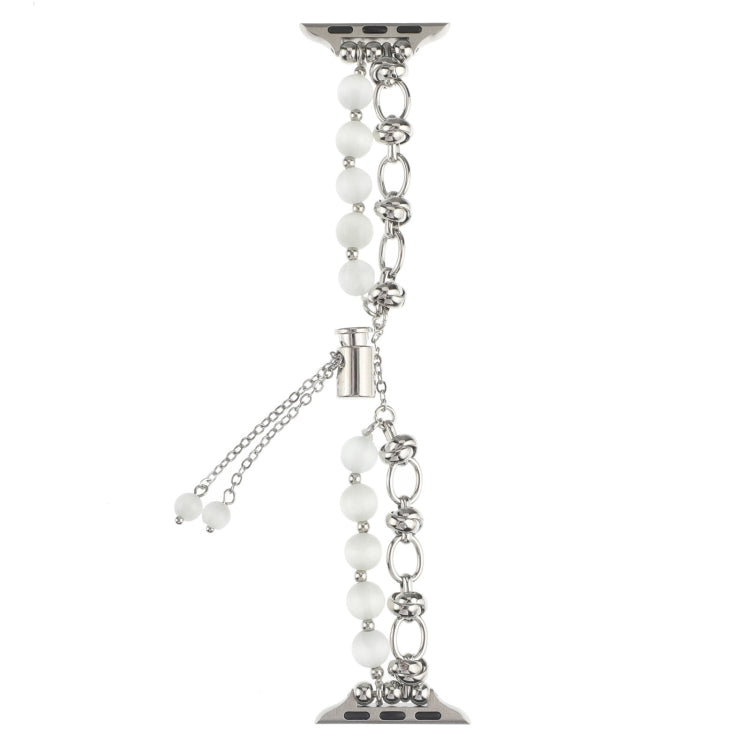 Lisslune | For Apple Watch Ultra 49mm Pearl Chain Metal Band Watch Strap (White Silver)
