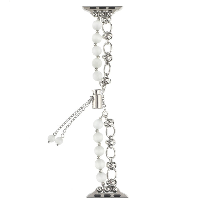 Lisslune | For Apple Watch Ultra 49mm Pearl Chain Metal Band Watch Strap (White Silver)