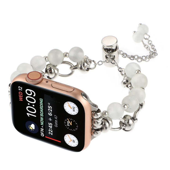 Lisslune | For Apple Watch Ultra 49mm Pearl Chain Metal Band Watch Strap (White Silver)