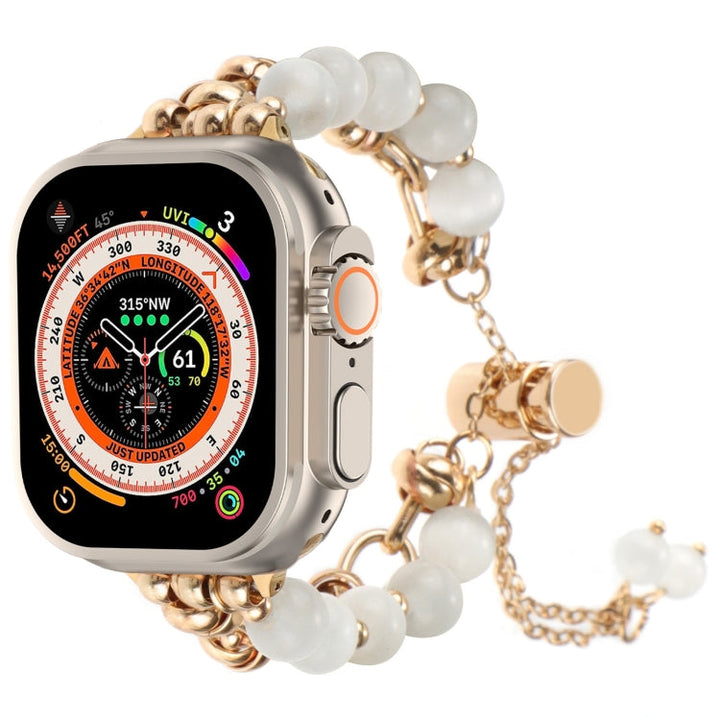 Lisslune | For Apple Watch Ultra 49mm Pearl Chain Metal Bracelet Watchband (White Gold)