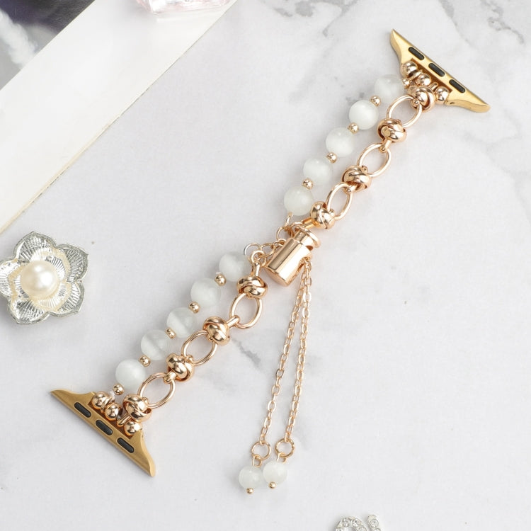 Lisslune | For Apple Watch Ultra 49mm Pearl Chain Metal Bracelet Watchband (White Gold)