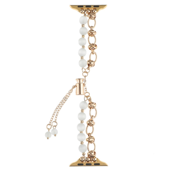 Lisslune | For Apple Watch Ultra 49mm Pearl Chain Metal Bracelet Watchband (White Gold)