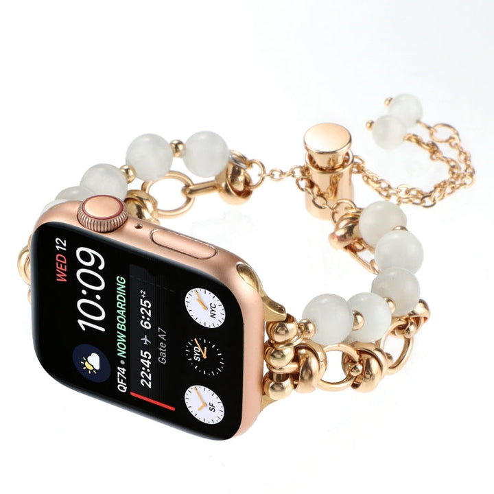 Lisslune | For Apple Watch Ultra 49mm Pearl Chain Metal Bracelet Watchband (White Gold)
