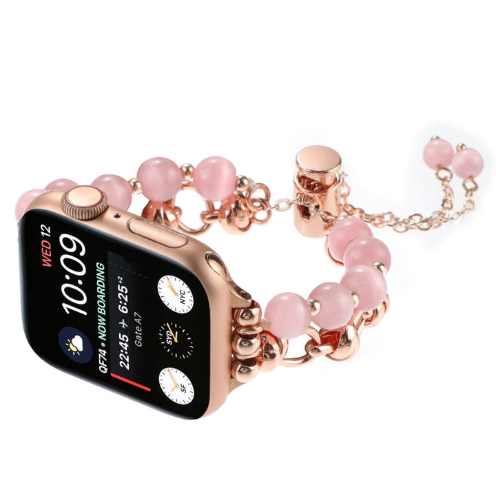 Lisslune | For Apple Watch SE 2022 44mm Bead Chain Metal Bracelet Watch Band (Rose Pink Gold)