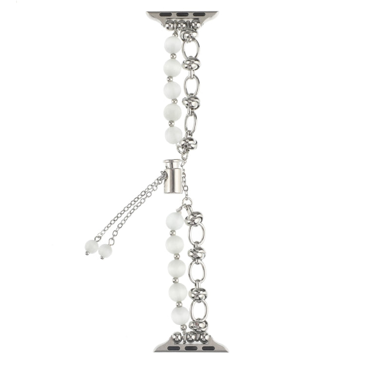 Lisslune | For Apple Watch Series 2 42mm Pearl Chain Metal Band Watch Band (White Silver)