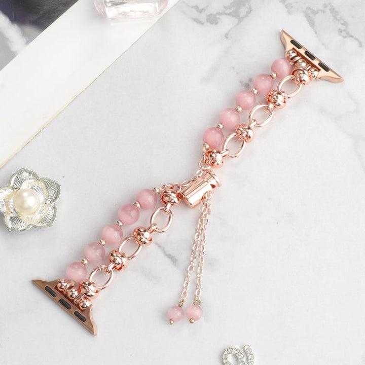 Lisslune | For Apple Watch Series 2 42mm Pearl Chain Metal Bracelet Watch Band (Rose Gold)