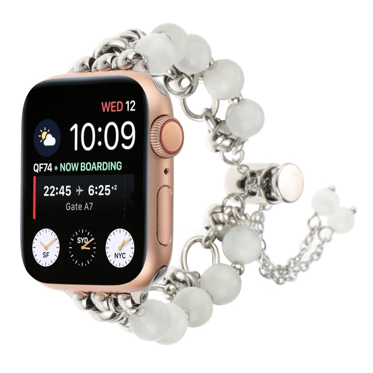 Lisslune | For Apple Watch 38mm Pearl Chain Metal Bracelet Watch Band (White Silver)