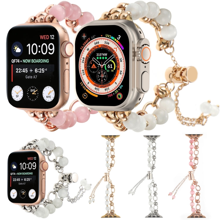 Lisslune | For Apple Watch Ultra 49mm Pearl Chain Metal Band Watch Strap (White Silver)