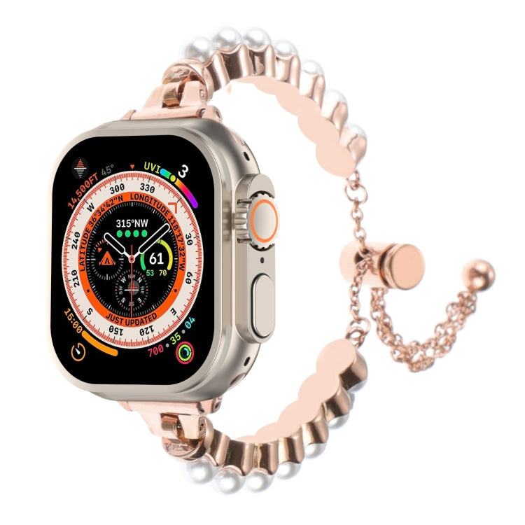 Lisslune | For Apple Watch Ultra 2 49mm Pearl Bracelet Metal Watch Band (Rose Gold)