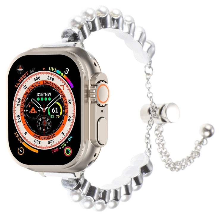 Lisslune | For Apple Watch Ultra 2 49mm Pearl Bracelet Metal Watch Band (Silver)