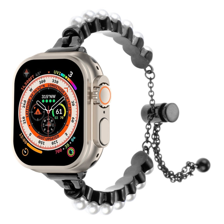 Lisslune | For Apple Watch Ultra 49mm Pearls Bracelet Metal Watch Band (Black)