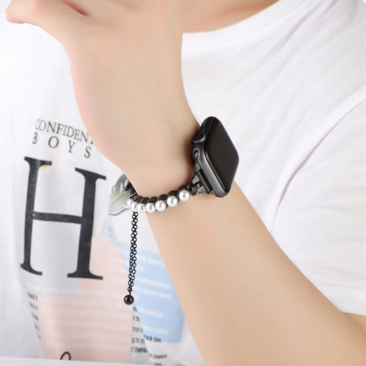 Lisslune | For Apple Watch Ultra 49mm Pearls Bracelet Metal Watch Band (Black)