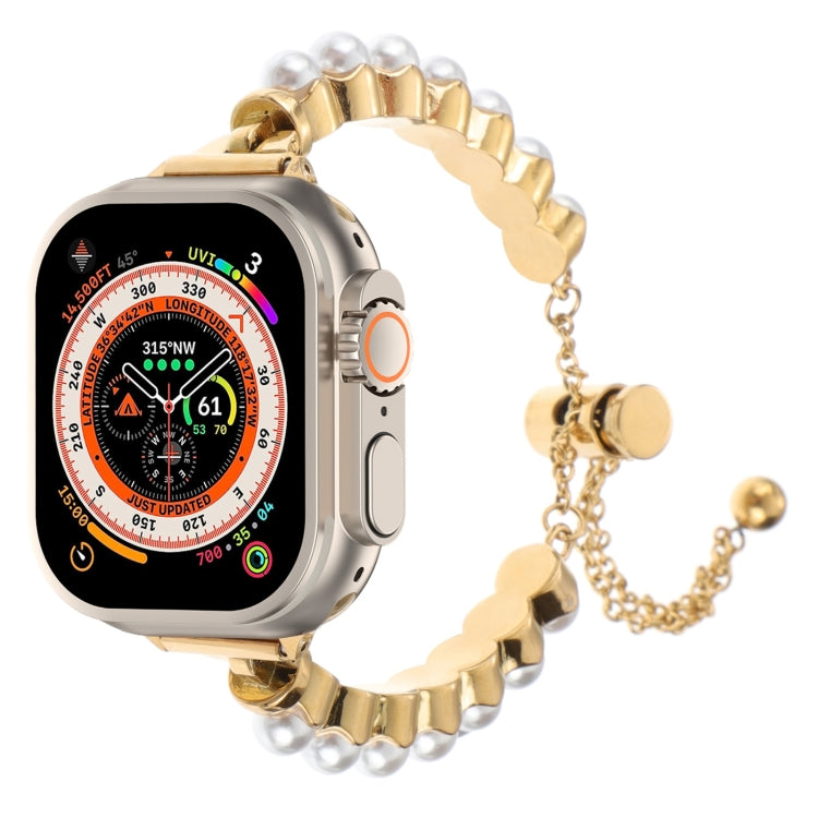 Lisslune | For Apple Watch Ultra 49mm Beaded Bracelet Metal Watch Band (Gold)