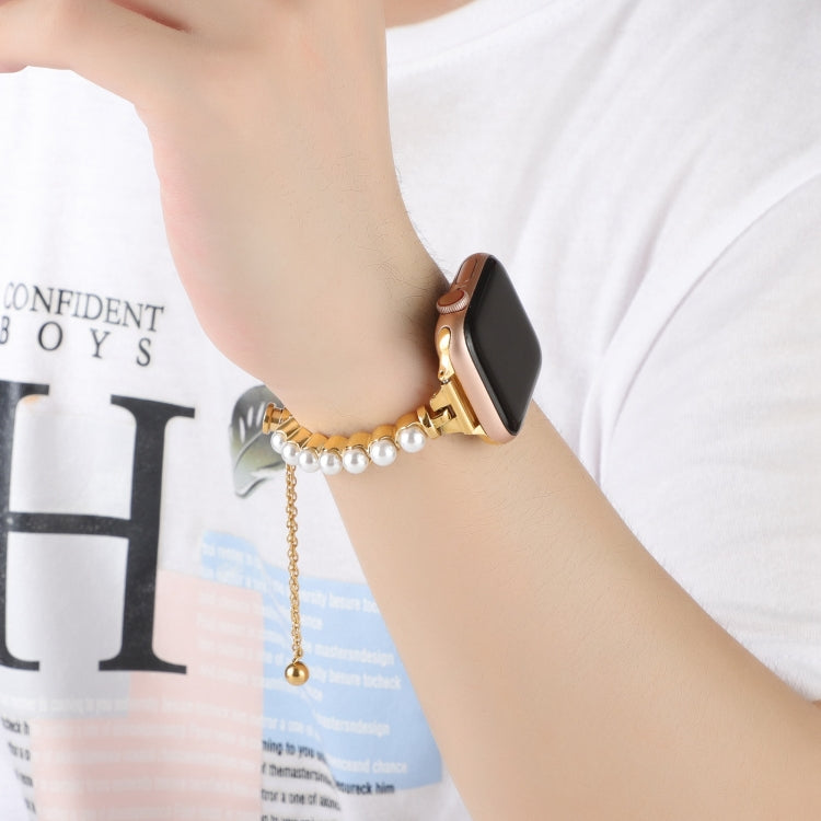 Lisslune | For Apple Watch Ultra 49mm Beaded Bracelet Metal Watch Band (Gold)