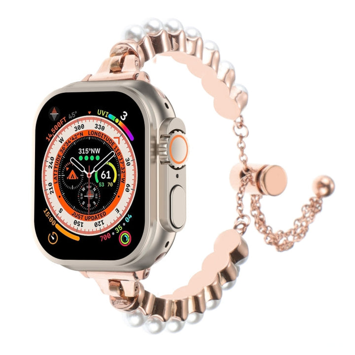 Lisslune | For Apple Watch Ultra 49mm Pearl Bracelet Metal Watch Band (Rose Gold)