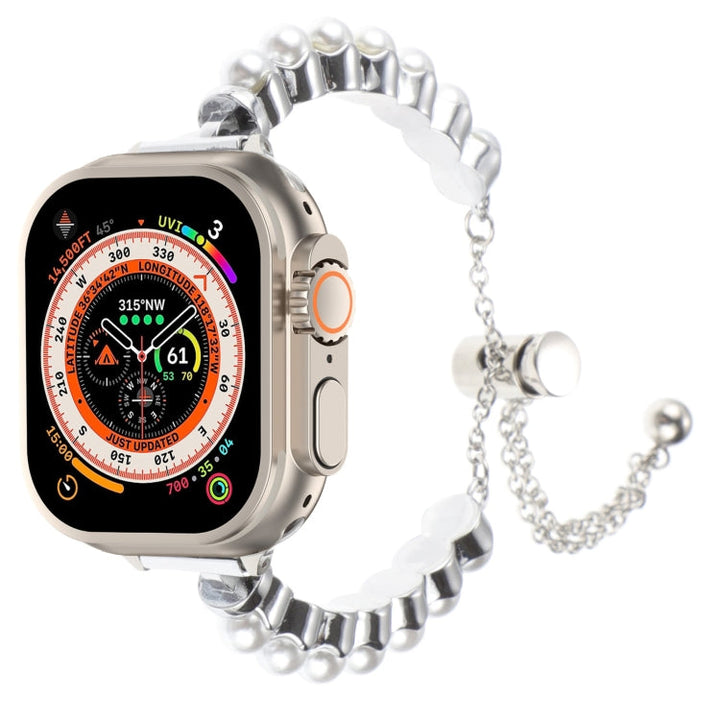 Lisslune | For Apple Watch Ultra 49mm Pearl Bracelet Metal Watch Band (Silver)