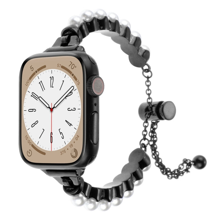 Lisslune | For Apple Watch SE 44mm Pearl Bracelet Metal Watch Band (Black)