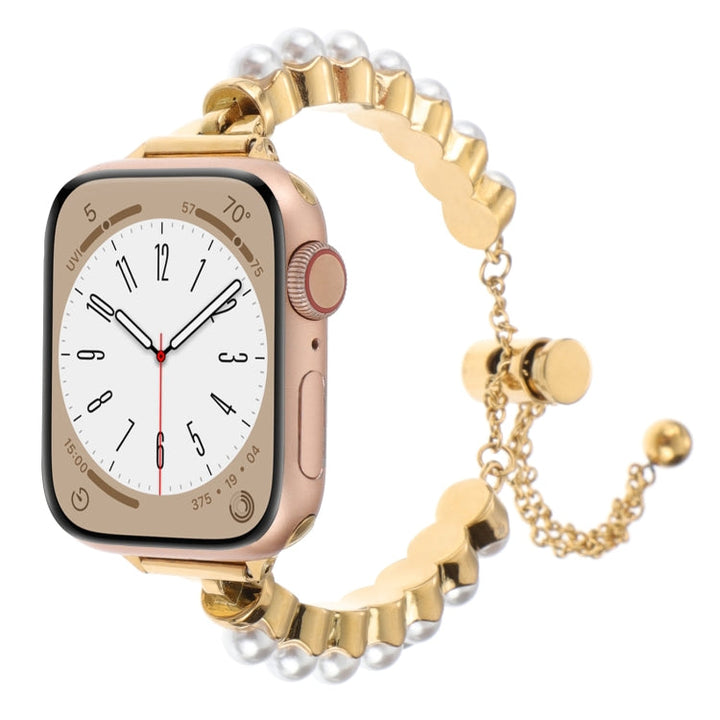 Lisslune | For Apple Watch Series 2 42mm Pearl Bracelet Metal Watch Band (Gold)
