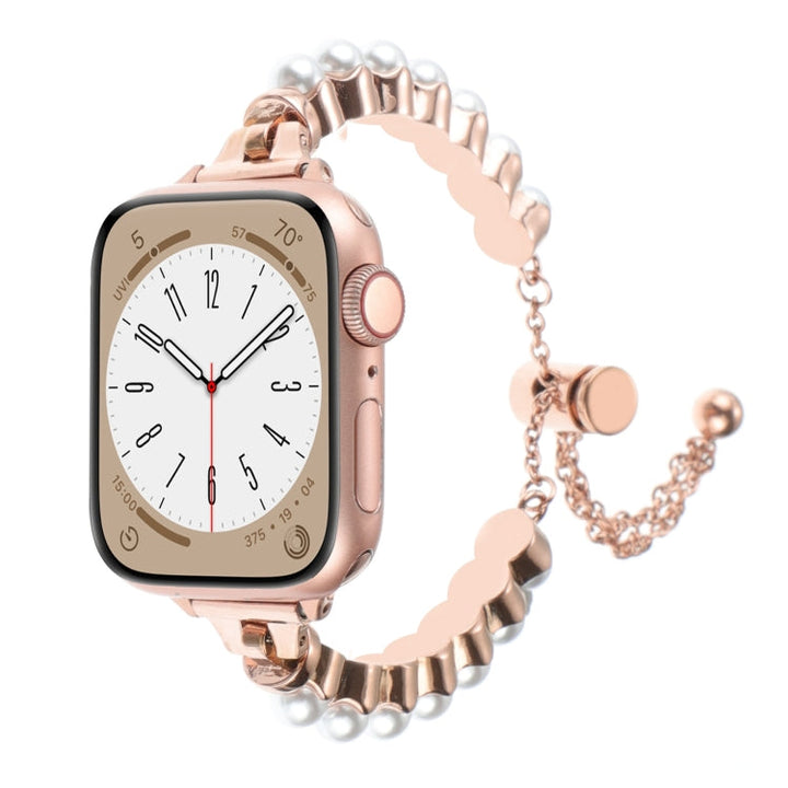 Lisslune | For Apple Watch 42mm Pearl Bracelet Metal Watch Band (Rose Gold)