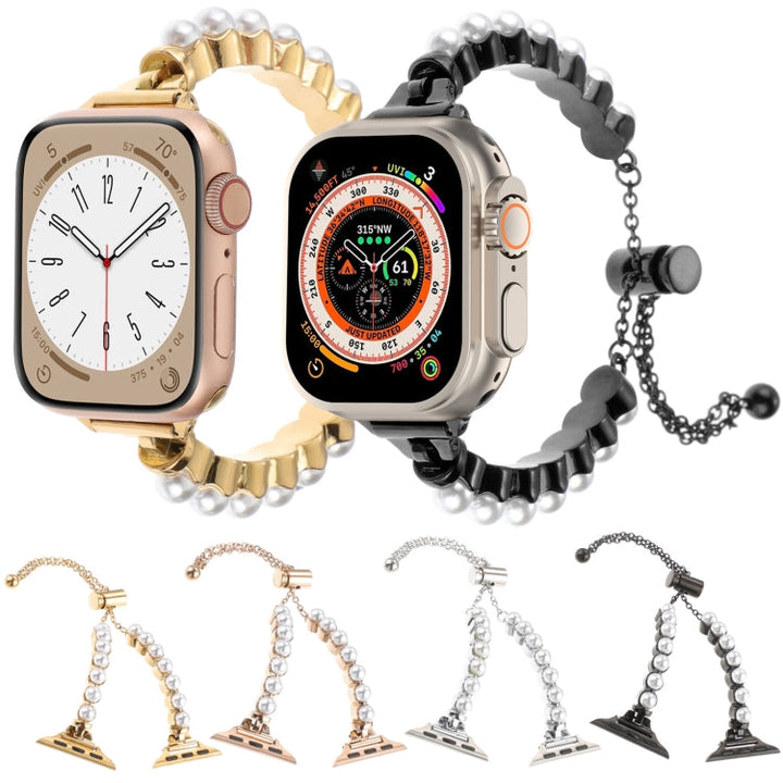 Lisslune | For Apple Watch Ultra 49mm Pearl Bracelet Metal Watch Band (Rose Gold)