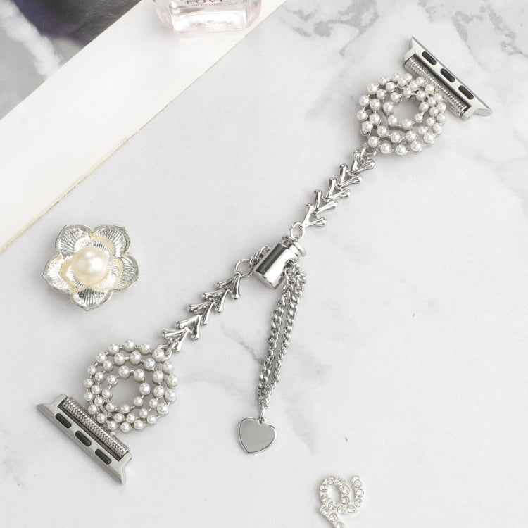 Lisslune | For Apple Watch Ultra 49mm Pearl Round Zinc Alloy Chain Metal Watch Band (Silver)