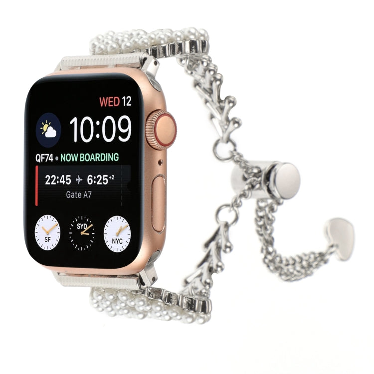 Lisslune | For Apple Watch SE 2022 40mm Pearl Round Zinc Alloy Chain Metal Watch Strap (Silver)