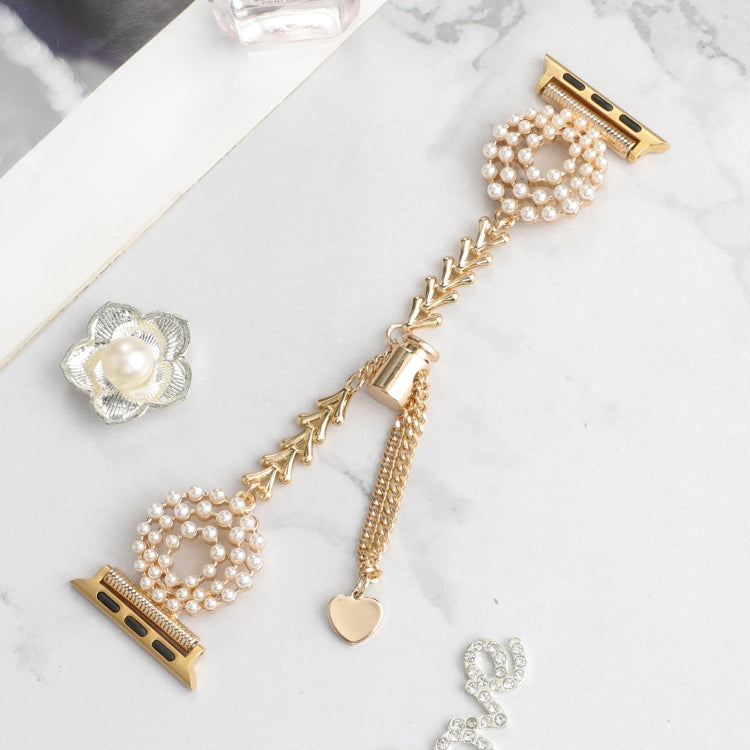 Lisslune | For Apple Watch SE 40mm Pearl Round Zinc Alloy Chain Metal Watch Band (Gold)