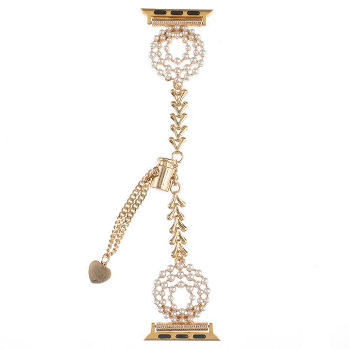 Lisslune | For Apple Watch 42mm Pearl Round Zinc Alloy Chain Metal Bracelet (Gold)