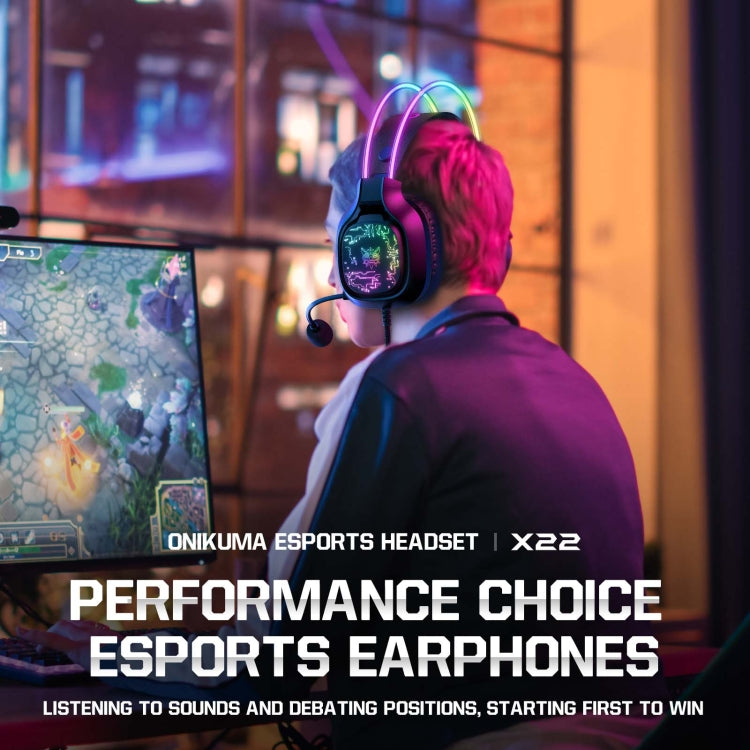Lisslune | ONIKUMA X22 USB + 3.5mm Colorful Light Wired Gaming Headset with Microphone, Cable Length: 1.8 m (Black)