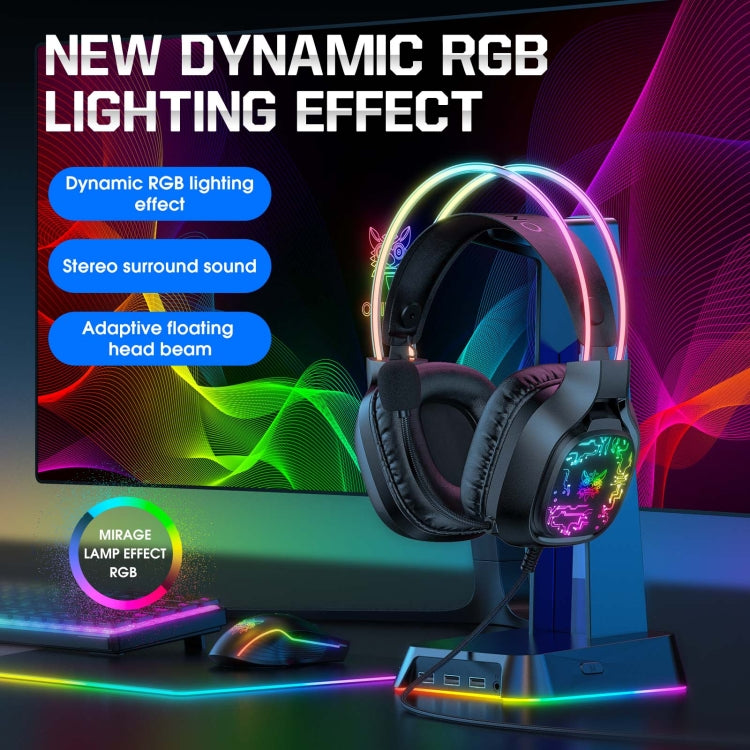 Lisslune | ONIKUMA X22 USB + 3.5mm Colorful Light Wired Gaming Headset with Microphone, Cable Length: 1.8 m (Black)