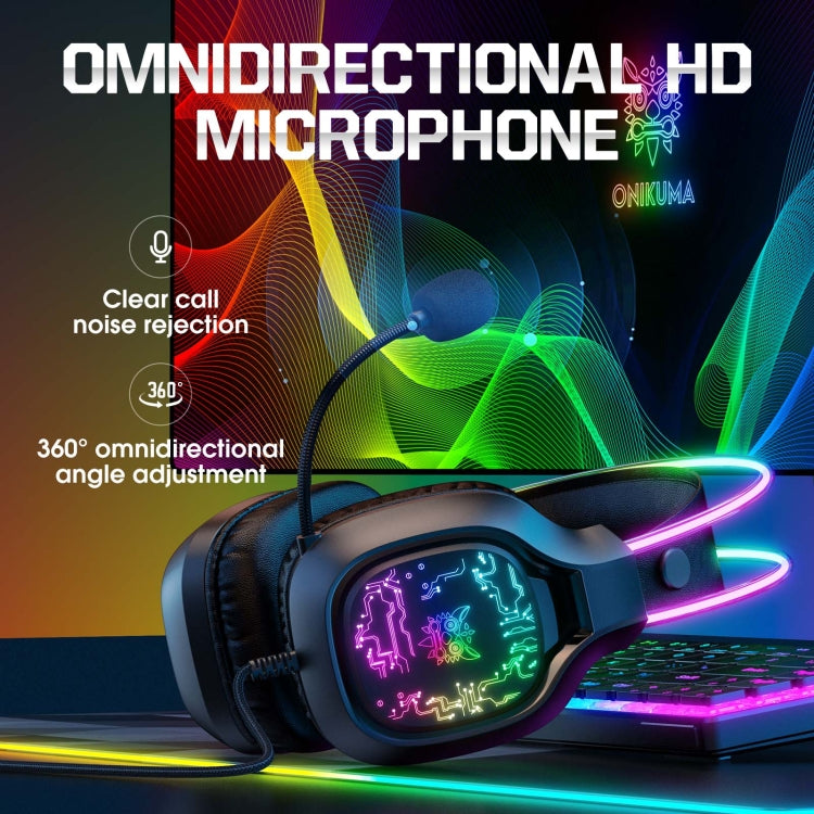 Lisslune | ONIKUMA X22 USB + 3.5mm Colorful Light Wired Gaming Headset with Microphone, Cable Length: 1.8 m (Black)