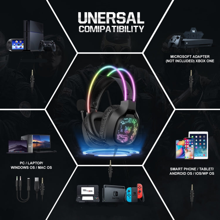 Lisslune | ONIKUMA X22 USB + 3.5mm Colorful Light Wired Gaming Headset with Microphone, Cable Length: 1.8 m (Black)