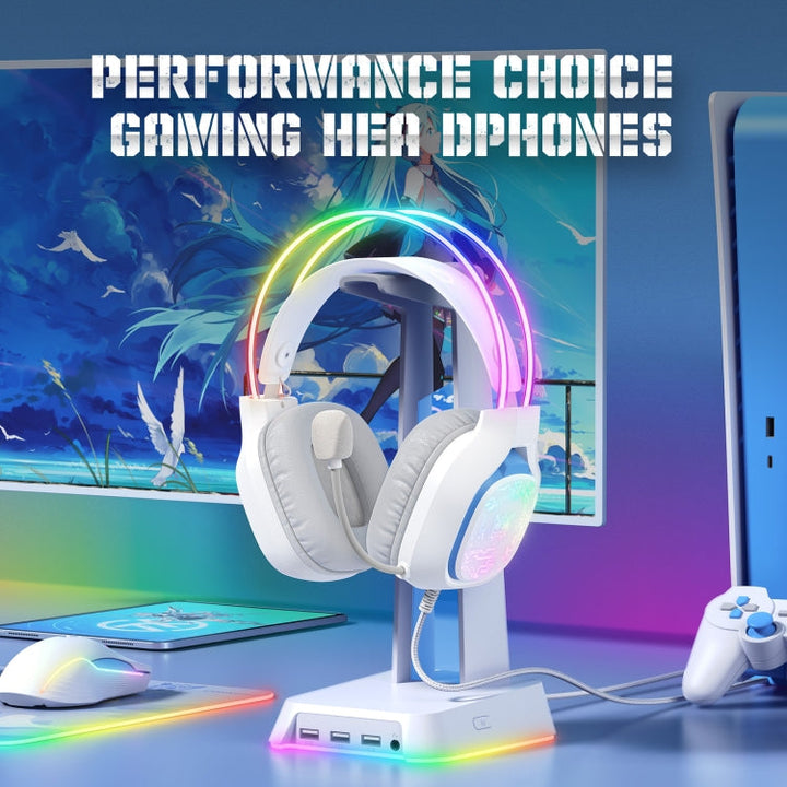 Lisslune | ONIKUMA X22 USB + 3.5mm Colorful Light Wired Gaming Headset with Microphone, Cable Length: 1.8 m (White)