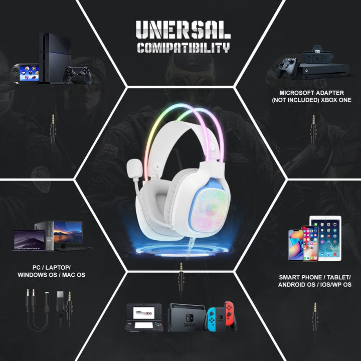 Lisslune | ONIKUMA X22 USB + 3.5mm Colorful Light Wired Gaming Headset with Microphone, Cable Length: 1.8 m (White)